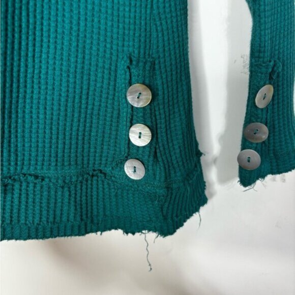 Soft Surroundings Waffle Knit Top Women’s Medium Teal Boho Decorative Buttons - Picture 8 of 12